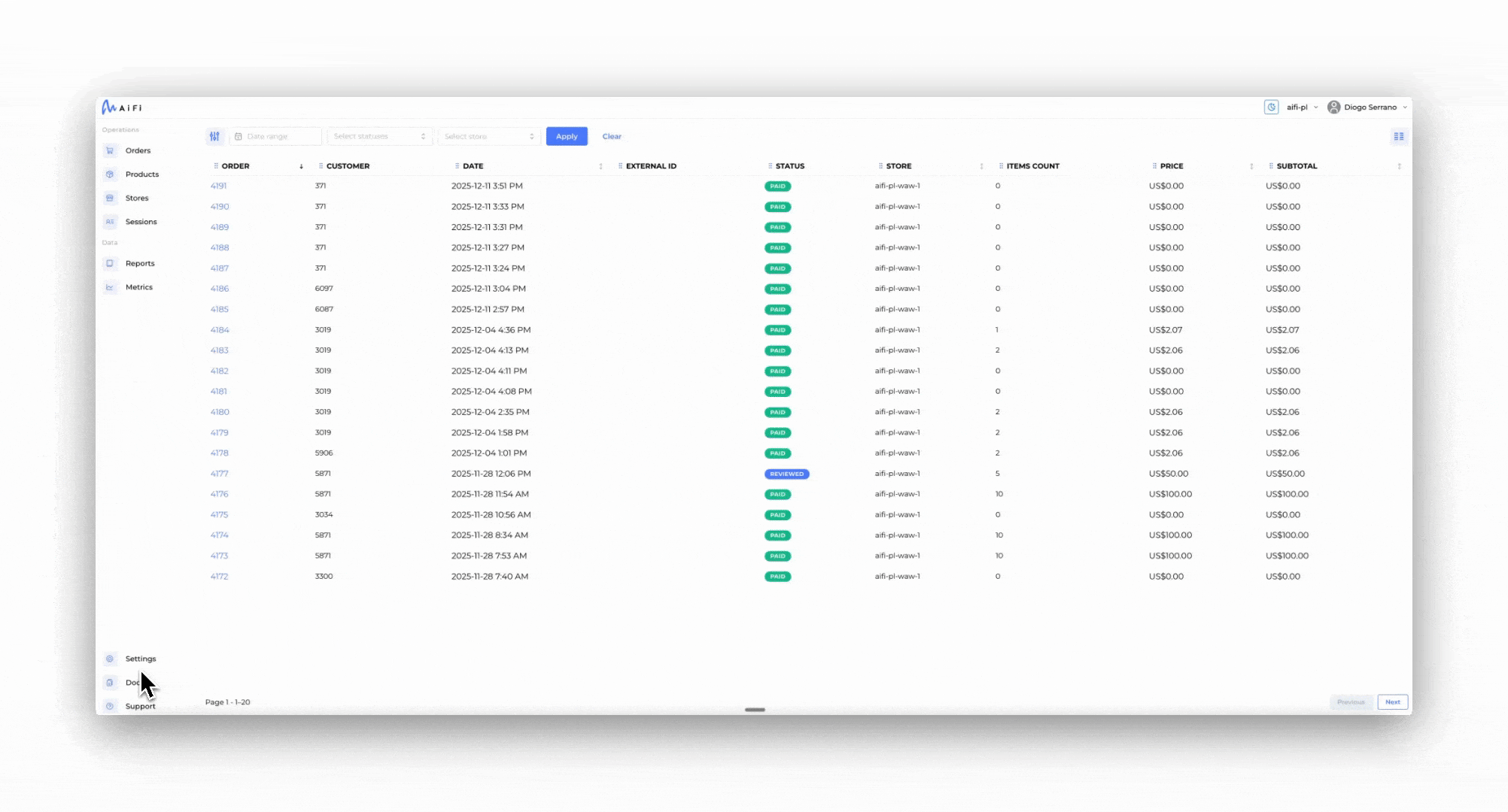 Webhook Management in AiFi Console